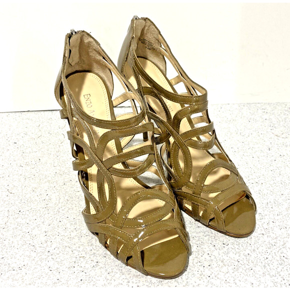 Enzo Angiolini Corbett Sandal Nude Patent Leather Strappy Stiletto Back Zip 7.5M - Picture 6 of 11